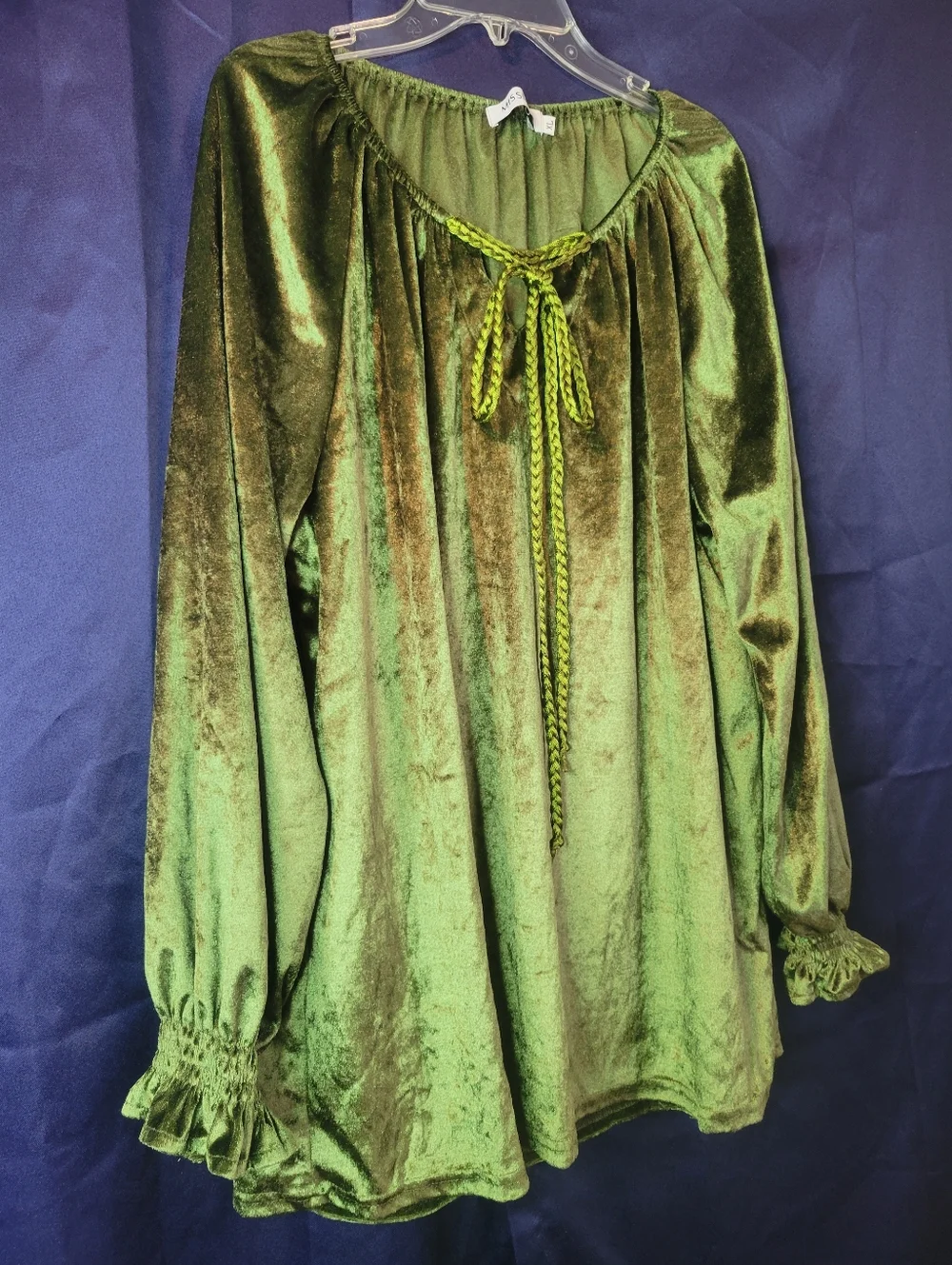Olive Green Velvet Peasant Style Blouse, Cottagecore Style - Picture 3 of 13